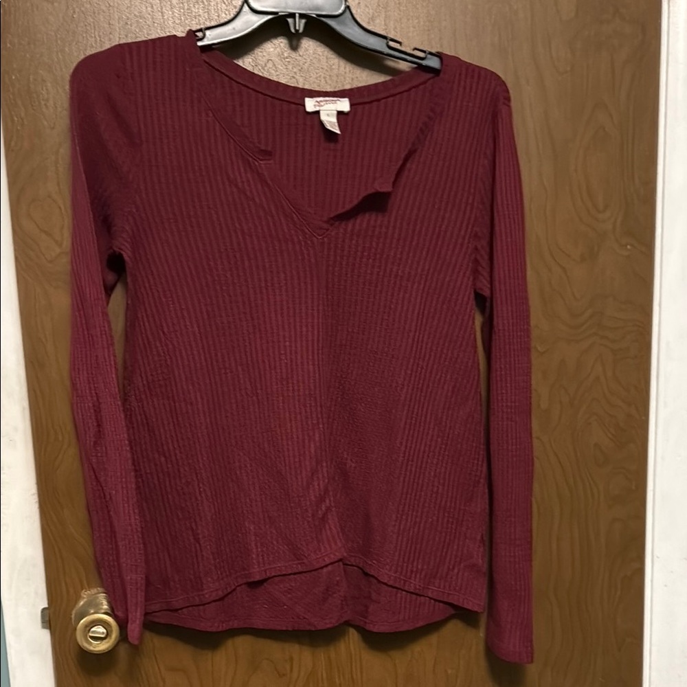 Arizona Jean Company Maroon Ribbed Long Sleeve Shirt size L